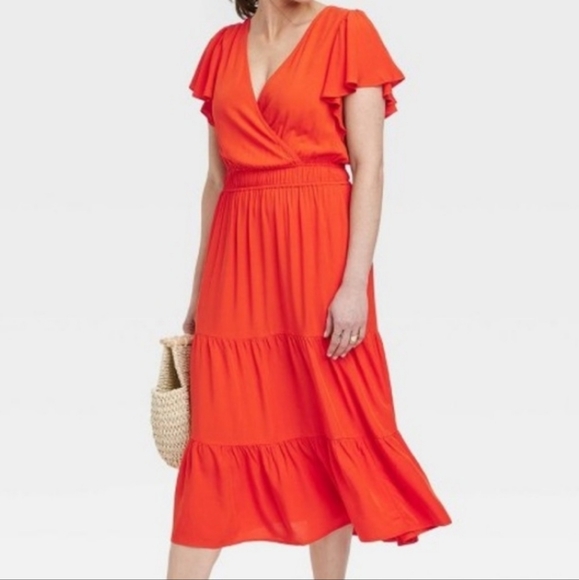 NWT KNOX ROSE | Midi Flutter Sleeve Dress - Picture 3 of 5